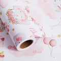 Aimyoo Pink Baby Shower Wrapping Paper Roll - 17 Inch X 32.8 Feet - Cute Elephant with Baby Girl Letter Design Perfect for Girls, Birthday, Party