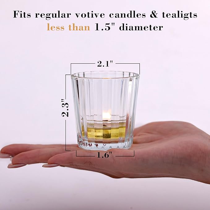 24pcs Vintage Ribbed Votive Candle Holders, Glass Candle Holder for Wedding Table Decor, Tea Lights Candle Holder for Table Centerpiece, Christmas, Holiday Decor