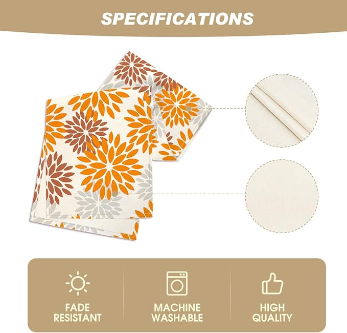 Artoid Mode Orange Dahlia Floral Pinnata Fall Table Runner, Seasonal Autumn Thanksgiving Kitchen Dining Table Decoration for Home Party Decor 13x90 Inch
