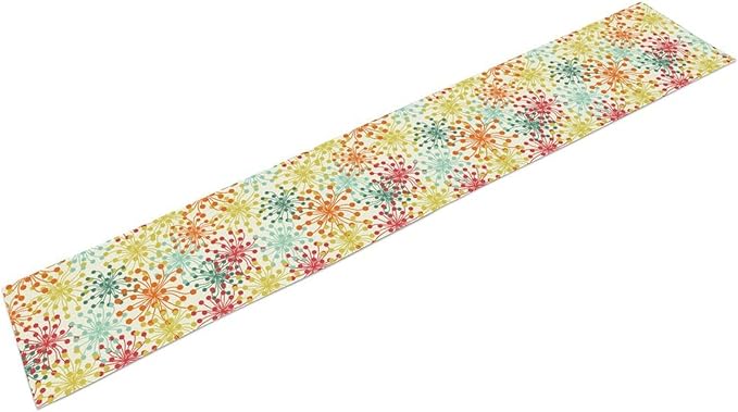 Mid Century Flower Table Runner, Colorful Geometric Abstract Chrysanthemum Vintage Farmhouse Decorations Orange Yellow Gray Table Runner for Kitchen Dining Holiday Party Decor, 13x70 Inch