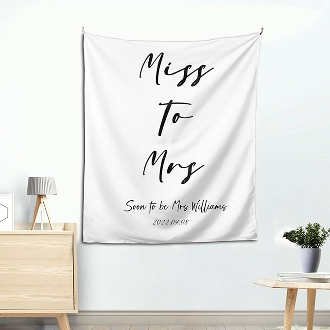 Miss to Mrs Backdrop, Custom Tapestry with Names and Date, Personalized Calligraphy Banner for Bridal Brunch, Shower, Engagement, Bachelorette Party - Reception Backdrop Future