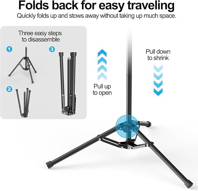 Mic Stand with Boom Arm, Heavy Duty Tripod Microphone Stand Floor Holder Height Adjustable with Carrying Bag and 2 Mics Clips for Singing Performance, Home Studio Recording, Podcast and Stage