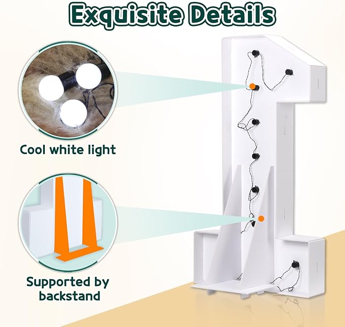 Marquee Numbers 3 Feet Tall Big Light Up Numbers 30th Birthday Decorations Women Men White Anniversary Party Decor Large Cardboard Prop Backdrop Sign 30
