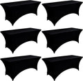 6-Pack 8ft Black Spandex Table Covers for Rectangle Folding Tables - Washable Elastic Tablecloth - Ultimate Fitted Table Protector for Birthday Parties, Trade Shows, Banquet