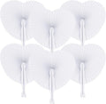 ZWIN 48 Pcs Heart Shaped Paper Fans for Wedding Pocket Folding Paper Fans with Plastic Handle White Blank Fans for Guest Celebration Party Decoration