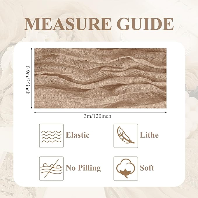 Asee'm 4pcs Cheesecloth Table Runner 120 Inches Long Nude Boho Gauze Cheese Cloth Runner 10FT Rustic Sheer Table Runners for Christmas Wedding Party Baby Shower Spring Easter Decoration