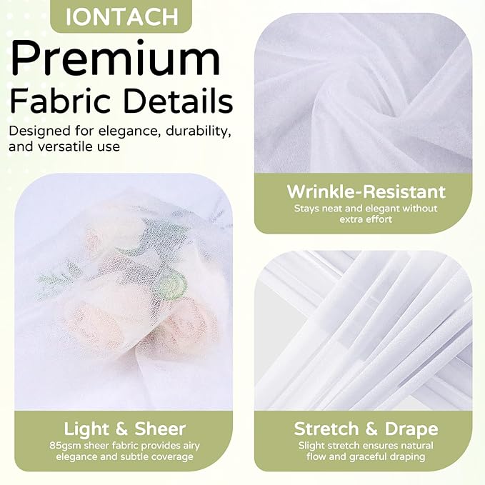 Wedding Arch Draping Fabric 29" x 19Ft Sheer Drapes for Backdrop Wedding Ceremony Reception Ceiling Decor Curtain Baby Bridal Shower Decoration (White, 1 Panel)