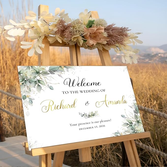 Welcome To Our Wedding Sign, Wedding Yard Signs, Welcome Sign For Wedding Entrance, Rustic Wedding Decorations For Ceremony, Greenery Theme Wedding Sign Decoration