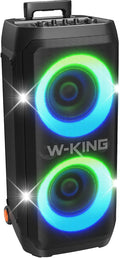 W-KING Portable Speaker Bluetooth Partybox Loud, 370W MAX Pro Sound, Deepest Bass,Large Outdoor Boom Box Wireless,Telescopic Handle&Sturdy Wheels, 25H, Futuristic Light,CSB,MIC&Guitar in,Fast Charge