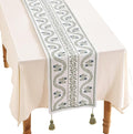 ISAENNE Designer White Elegant Linen Table Runner 102 Inches Long,Chinoiserie Floral Decor Durable Table Runners for Dining Tables,Thanksgiving,Kitchen Tables,Christmas,12"*102"-Mosella D
