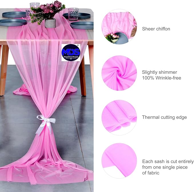 MDS Halloween Chiffon Table Runner - 12 Pack, 29 x 170 Inches, 14ft Each - Sheer Spooky Table Runners for Haunted House Parties, Trick-or-Treat Tables, Witchy Décor, Wedding & Events - Bubblegum Pink
