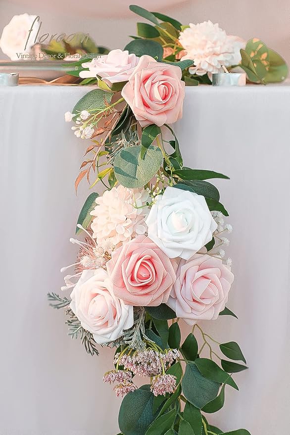 Floroom Artificial Flowers 25pcs Real Looking Blush Ombre Colors Foam Fake Roses with Stems for DIY Wedding Bouquets Bridal Shower Pink Centerpieces Floral Arrangements Party Tables Home Decorations