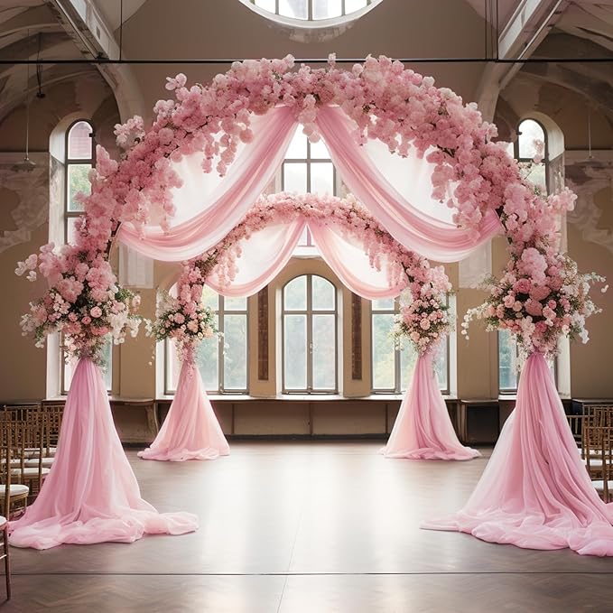 Wokceer Wedding Arch Draping 2 Panels 28.7" x 20FT Blush Pink Sheer Fabric Backdrop for Ceremony, Birthday Party, Bridal Shower Decoration