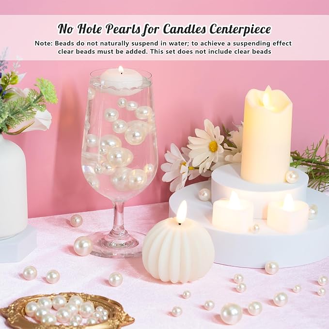 300Pcs Pearl Vase Filler, White No Hole Faux Pearl Beads for Centerpieces Vases, Candle Centerpieces, Wedding Birthday Party Home Decor 8/10/14/20mm
