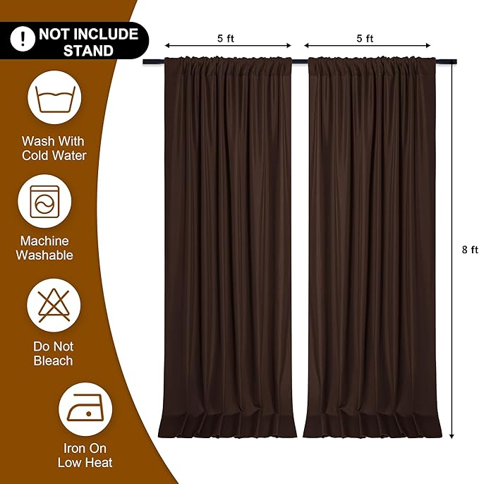 DWCN 10x8 FT Brown Backdrop Curtains for Parties, Photography Backdrop Drapes with Rod Pockets for Wedding Decorations Stage Birthday Family Gatherings, 2 Panels 5ft x 8ft