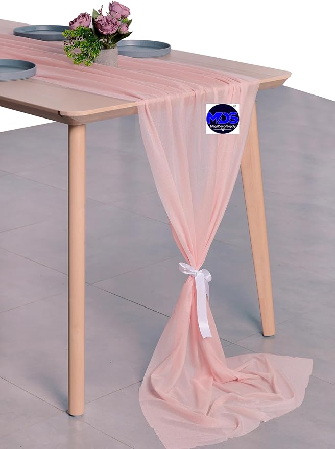 MDS 2 Pack 14ft Chiffon Table Runner 29 x 170 Inches Sheer Wedding Runner Romantic Rustic Table Runner for Wedding Decorations, Birthday Parties, Bridal Shower Party Arch Decor - Dusty Rose