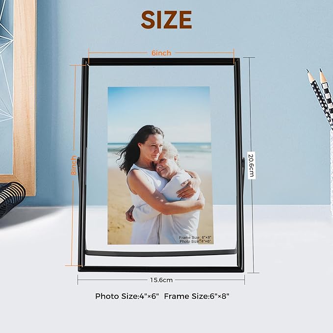Black Floating Frame (6"x8", Vertical), For Picture 5x7, 4x6, 3x5, Tabletop Shelf Photo Frame, Classy Gift For Anniversary, Wedding, or Birthday