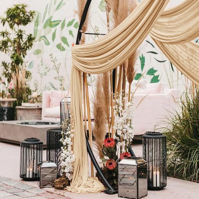 Wedding Arch Draping Fabric 2 Panels 30'' x 18FT Champagne Sheer Chiffon Arch Drapery for Photo Booth Bridal Shower Baby Shower Church Decor Newborn Photography Christening Outdoor Party