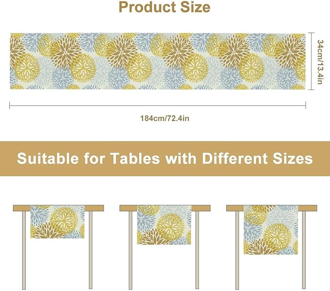 Flowers Table Runner,Spring Summer Floral Pattern Seasonal Farmhouse Kitchen Dining Table Home Party Decoration 13x72 Inch