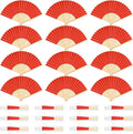 12 Pieces Red Hand Held Bamboo Folding Fans Paper Fans Handheld for Women Foldable Girls Wedding DIY Decoration Church Home Party Favors Summer