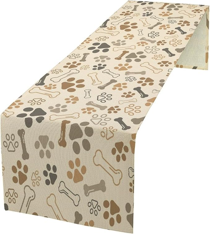 Dog Paw Table Runner,Kids Teens Cute Pet Animal Footprint Theme Pattern Print Tablecloth Burlap for Hotel Indoors Outdoor Dining Room Kitchen Home Decor,W13X L90 in