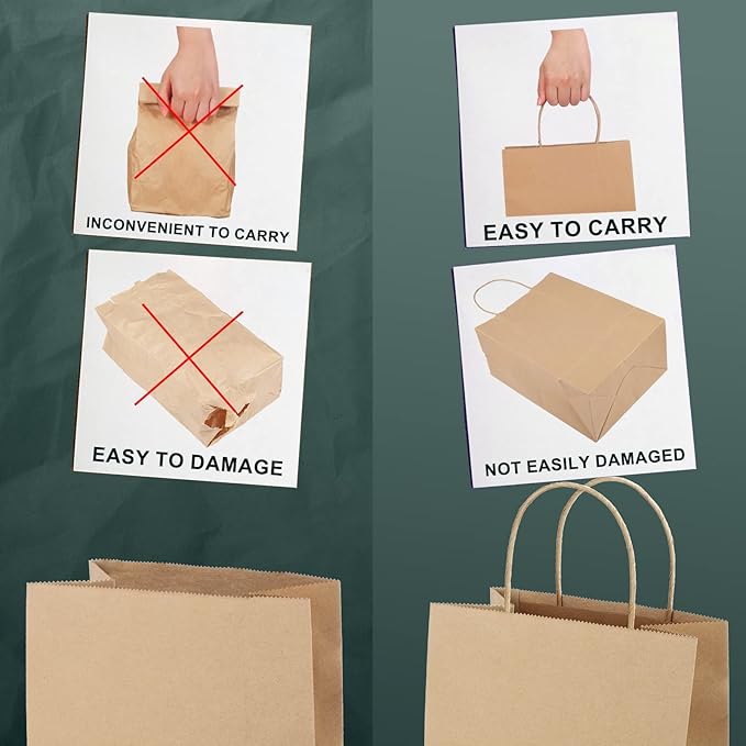 METRONIC Large Paper Bags With Handles 16x6x12 100pc, Shopping Gift Bags Bulk for Small Business, Groceries, Merchandise (Brown)