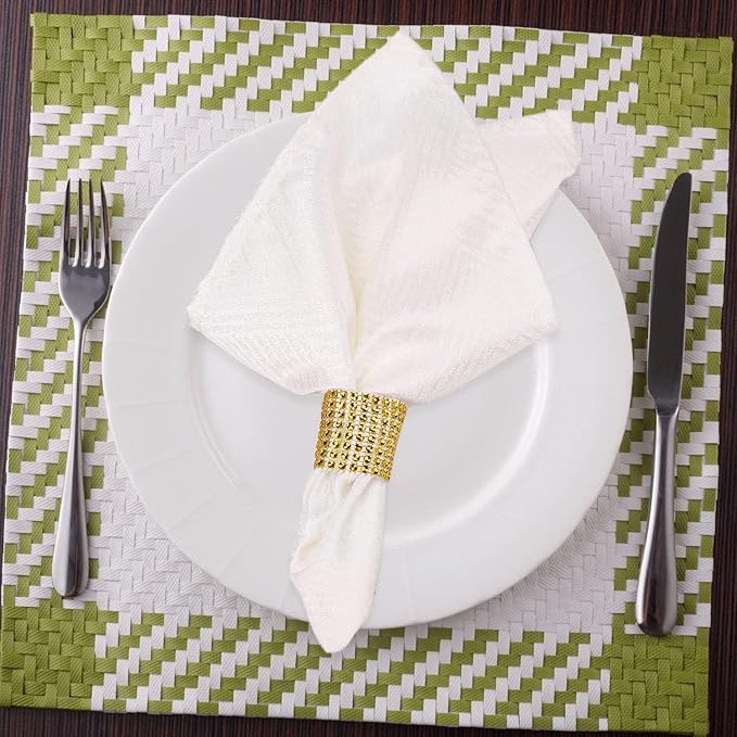 Gold Napkin Rings Set - 300 Rhinestone Crystal Napkin Rings for Wedding, Dinner, Parties & DIY Decoration