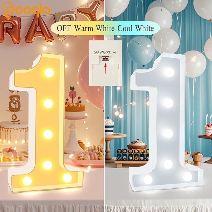 Pooqla 80th Birthday Decoration for Woman Man, Decorative LED Light Up Numbers, Marquee Numbers 80 Sign for Party Backdrop 80th Wedding Anniversary Decor, Warm White and Cool White Number 80