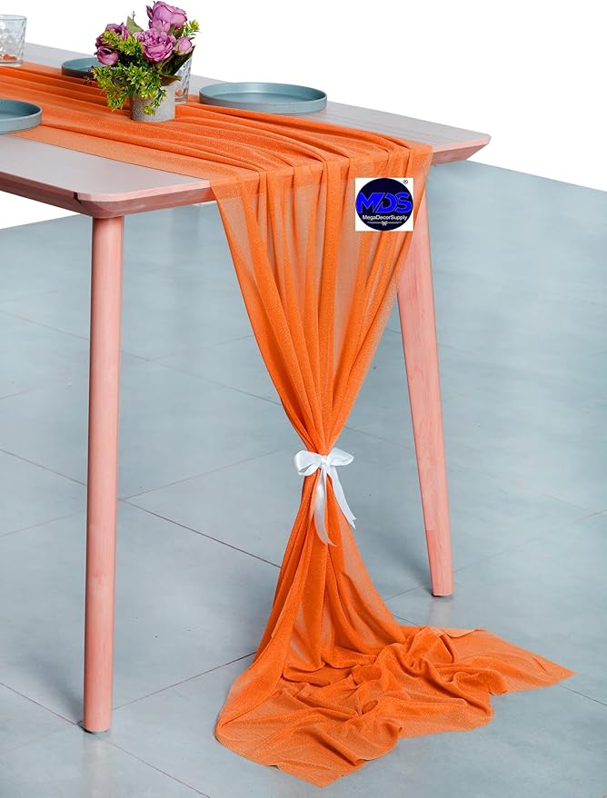 MDS Halloween Chiffon Table Runner - 25 Pack, 29 x 170 Inches, 14ft Each - Sheer Spooky Table Runners for Haunted House Parties, Trick-or-Treat Tables, Witchy Décor, Wedding & Events - Orange