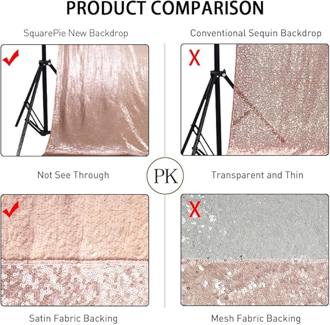 SquarePie Sequin Backdrop Curtain Not See Through Thick Background for Party 5FT x 7FT Rose Gold