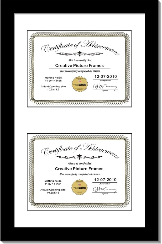 Creative Picture Frames 16X24Bk-W Black Vertical Double Diploma Frame With 2 Opening White Mat, Holds 2-11X14-Inch Documents With Wall Hanger