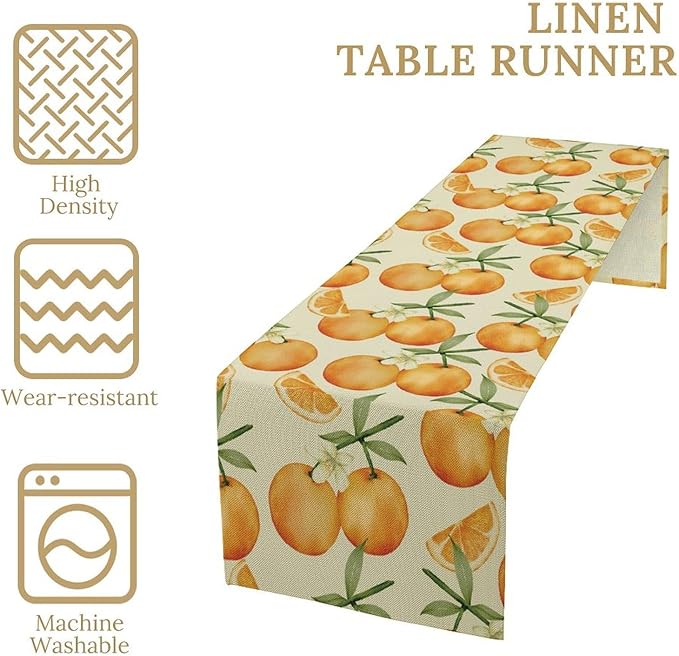 Spring Summer Orange Citrus Table Runner Watercolor Sweet Fruit Botanical Print Dinner Runner for Farmhouse Baby Shower Party Holiday Home Kitchen Dining Table Decor 13x60