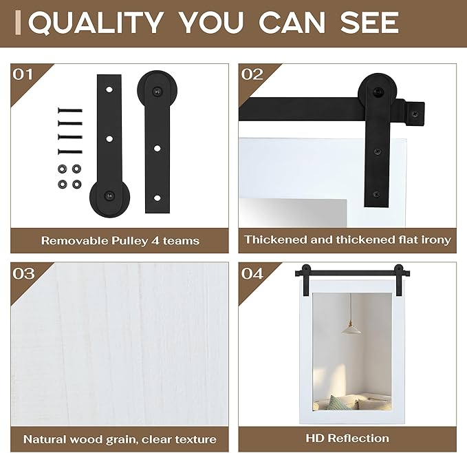 COGOOD Farmhouse Barn Door Mirror - 25 x 38 Rustic Bathroom Mirror for Living Room, Entryway, Vanity Wall Decor (Pure White)