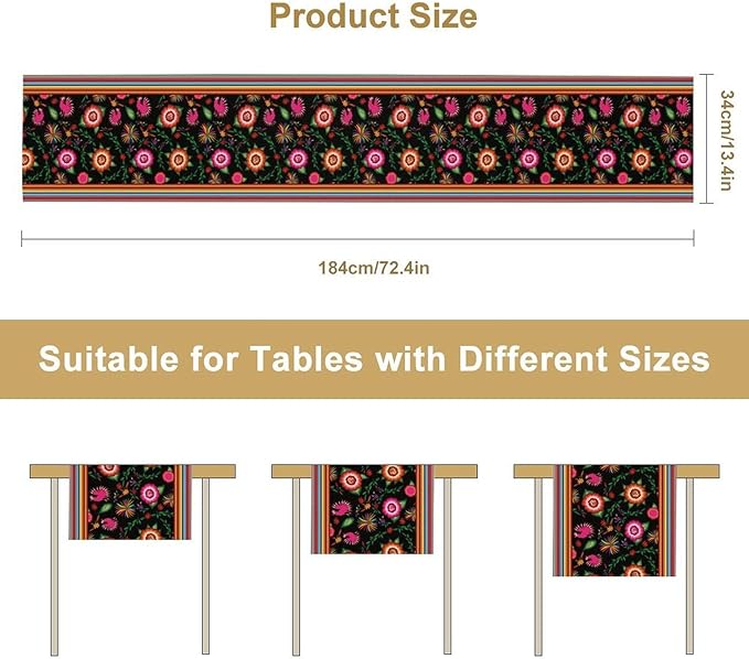 Mexican Table Runner,Colorful Flowers Cinco De Mayo Decor Table Runner for Kitchen Dining Table Home Party Decoration 13x108 Inch