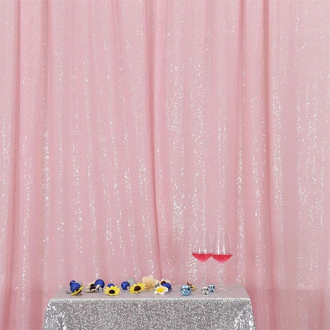 Eternal Beauty Pink Sequin Backdrop, 7x7 Ft Glitter Background Curtains for Shimmer Photography Party Wedding Birthday Back Drop Decor