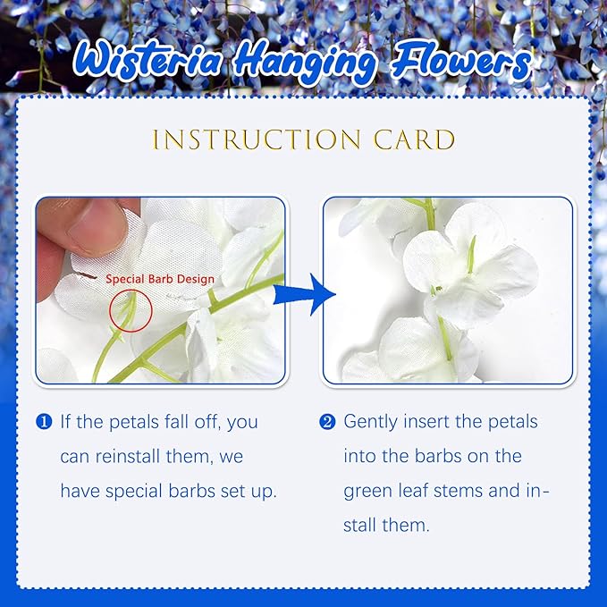 5 Pack Royal Blue Wisteria Hanging Flowers, 3.44 Ft Fake Hanging Flowers, Artificial Wisteria Garland Vines for Wedding Room Backdrop Outdoor Patio Garden Decoration