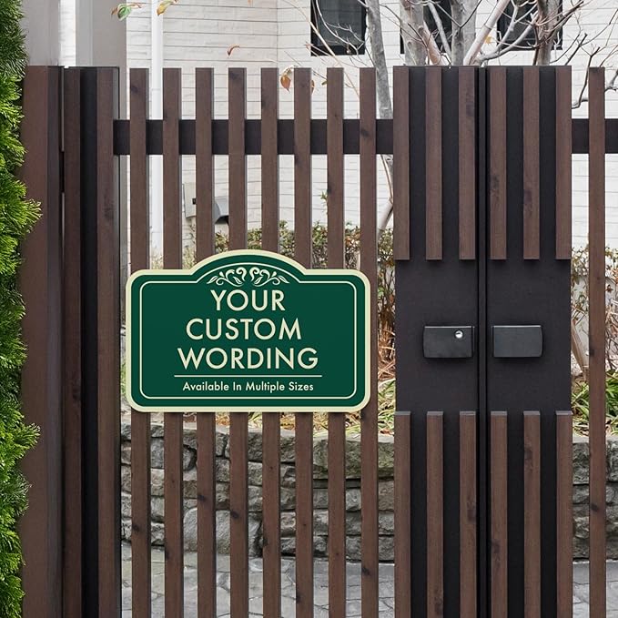 Custom Decorative Outdoor Aluminum Signs, Personalized Driveway Signs, Waterproof USA Made Design 1 Forest Green 14x10 In