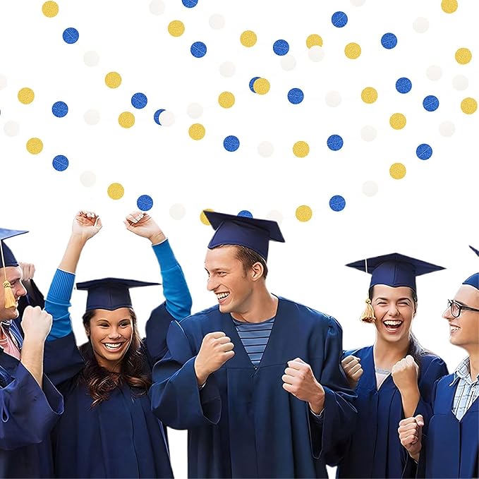 Navy-Blue White-Gold Birthday Party-Decorations Streamers - 52FT Graduation Hanging Paper Garland Banner,Baby Bridal Shower Wedding Engagement Bachelorette Supplies Backdrop Decor Hugtmr