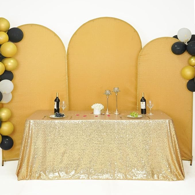 SquarePie Sequin Tablecloth 90 x 132 Inch Light Gold Sparkly Table Cloth for Wedding Party Decoration