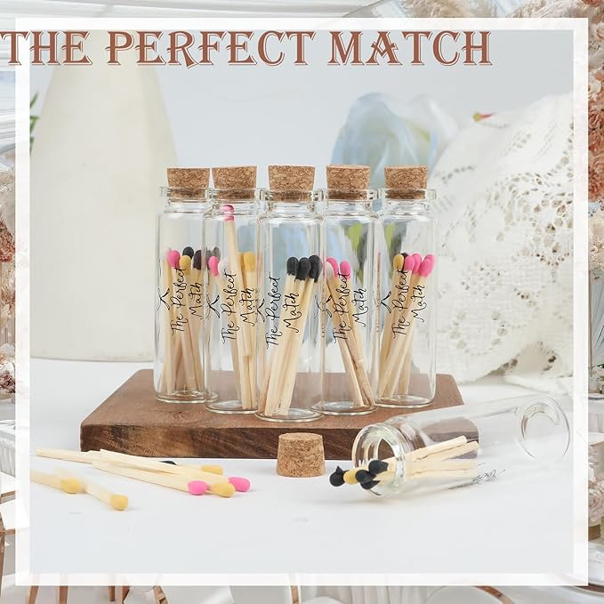 24 Matches Holders Empty Jars with 24 Striker Stickers, Empty Matches in A Jar with Striker DIY Wedding Favors, Candle Holder Containers & Bulk Storage| The Perfect Match Box (0.87x3.15 Inch) (24)