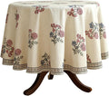 ISAENNE Designer Linen Light Beige Small Round Tablecloth,French Colorful Floral Table Cloth,Stain Resistant Decor Tablecloths for Dining Thanksgiving Christmas Kitchen,Diameter 55"-Helena E