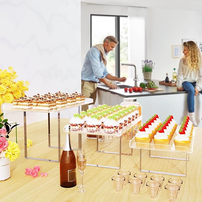 3 Pieces Cupcake Stand Holder, Clear Acrylic Dessert Table Display Set with Iron Support Legs for Birthday Candy Bar Décor Weddings, Parties Events