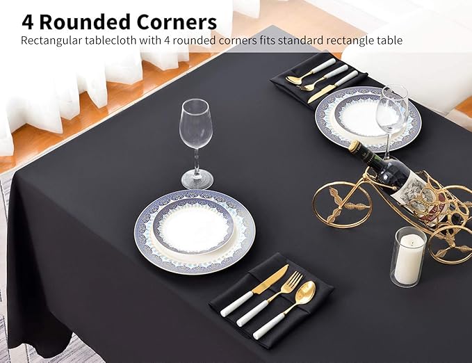 Surmente 2 Pack Black Tablecloth 90 x 132-inch Rectangular Polyester Table Cloth for Weddings, Banquets, or Restaurants