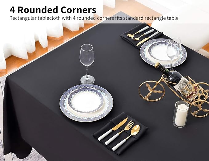 Surmente 10 Pack Black Tablecloth 90 x 132-inch Rectangular Polyester Table Cloth for Weddings, Banquets, or Restaurants