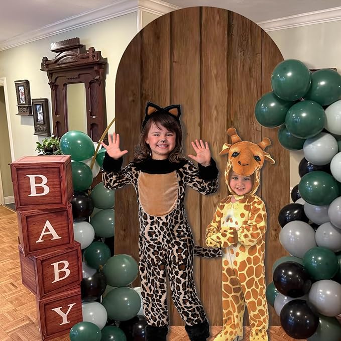Wood Arch Cover 6.6ft Arch-Backdrop-Cover Jungle Theme Arched Stand Covers Wooden Arches Backdrop Double Sided Wood & White Cover for Back Drop Stand for Baby Shower Wild First Birthday Decor