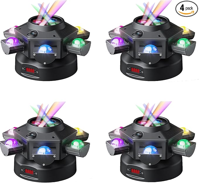 4-Pack Moving Head DJ Lights,150W Party Light with Mixed Lighting Effects, 6 Arms Stage Light Support DMX-512 & Sound Activated, Stage Lights for Party Disco KTV Wedding Club