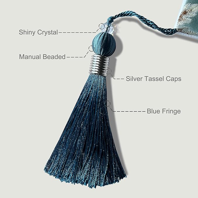 HeMiaor Retro Embroidery Pattern Table Runner with Tassels for Luxurious Home Decor for Party Dinner 120 inches Long Light Blue