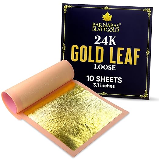 Barnabas Blattgold Edible Gold Leaf 24K - Cake Decorations, Loose Gold Leaf Sheets for Cupcakes - 3.1 inches, Book of 10