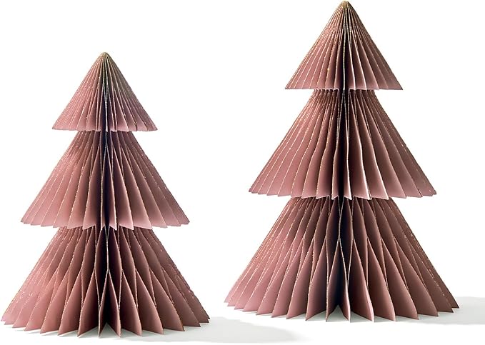 LampLust Pink Tree, 2 Pack Honeycomb Decorations, 6 & 8 Inch Paper Trees, Pink Decor, Winter Wonderland Decorations for Home Table Top Decor