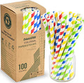 [10mm Wide] 8.5 inch Colossal Paper Straws for Smoothie & Milkshake - Colorful Stripes (Pack of 100)